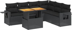 vidaXL 7 részes fekete polyrattan kerti ülőgarnitúra párnával