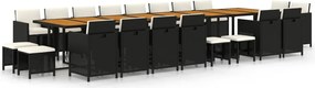 vidaXL 21 részes fekete polyrattan kerti étkezőgarnitúra párnákkal