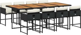 vidaXL 9 részes fekete polyrattan kerti étkezőgarnitúra párnákkal