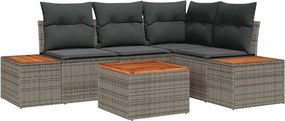 vidaXL Kerti Kanapé Szett párnával 5 pcs Szürke Poli rattan