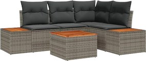vidaXL Kerti Kanapé Szett párnával 5 pcs Szürke Poli rattan