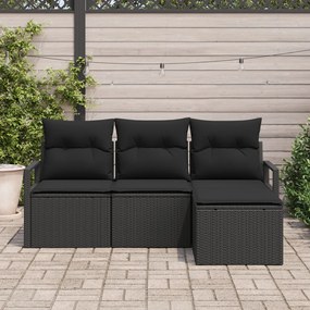 Kerti Kanapé Szett 4 pcs Fekete Poli rattan és porfestett acél