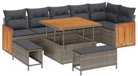 Kerti Kanapé Szett 9 pcs Szürke Sötétszürke 100 x 100 x 71 cm