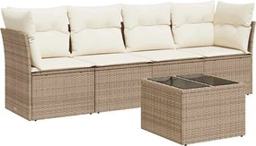 vidaXL 5 részes bézs polyrattan kerti ülőgarnitúra párnákkal