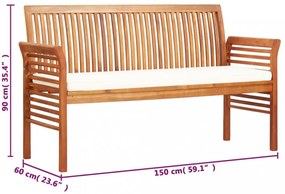 háromszemélyes tömör akácfa kerti pad párnával 150 cm