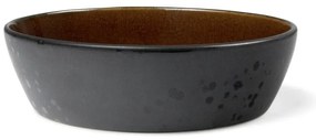 Mensa fekete agyagkerámia szervírozó tál okkersárga belső zománccal, átmérő 18 cm - Bitz