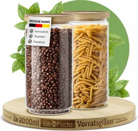 Elbfuchs Üvegtégelyek 2x 2000ml Bpa mentes, légmentesen záródó fedéllel