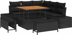 vidaXL Kerti Kanapé Szett párnával tárolóval 8 pcs Fekete Poli rattan