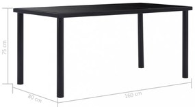 fekete edzett üveg étkezőasztal 160 x 80 x 75 cm