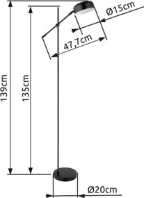 Globo 24099SB Állólámpa fém fekete váz, fém fekete búra, műanyag szatén izzóvédővel. A fej állítható. HxSzxM: 477x200x1390, fényforrás nélkül 1xE14 25W 230V