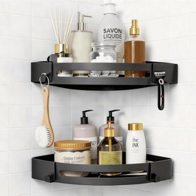 Sarokpolc Zuhanyzóba, Fúrás Nélkül, Rozsdamentes Acél, 2-Szintes Botc