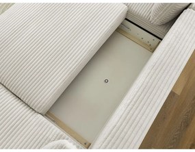 Krémszínű kordbársony kinyitható sarokkanapé (jobb oldali-U alakú) Lucien – Bobochic Paris