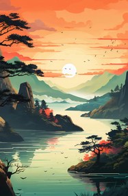 Poszter 56,6x86,4cm Lenyugvó nap a Csendes-tónál