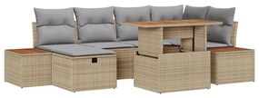 7 darabos kerti kanapé szett párnákkal Bézs Poly Rattan Akácia
