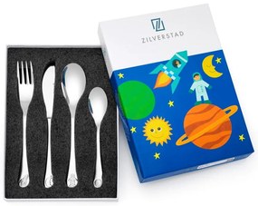 Ezüstszínű rozsdamentes acél gyerek evőeszköz készlet 4 db-os Space – Zilverstad