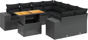 vidaXL 9 részes fekete polyrattan kerti ülőgarnitúra párnákkal