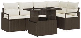 vidaXL Kerti Kanapé Szett párnával tárolóval 6 pcs Barna Poli rattan