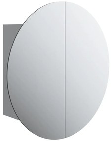 szürke fürdőszobaszekrény kerek tükörrel/LED-del 47x47x17,5 cm