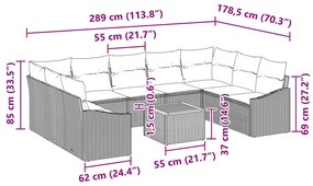 10 Darabos Kerti Kanapé Szett Párnákkal Fekete Poli Rattan Akác