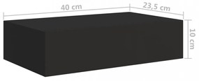 2 db fekete MDF falra szerelhető fiókos polc 40 x 23,5 x 10 cm