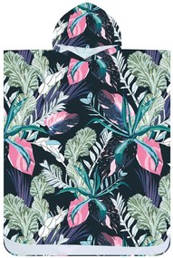 Strandkészlet NIGHT BLOSSOM – Fürdőlepedő 100×180 cm és poncsó 80×145 cm, fekete