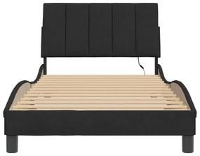 fekete bársony ágykeret LED-világítással 100 x 200 cm
