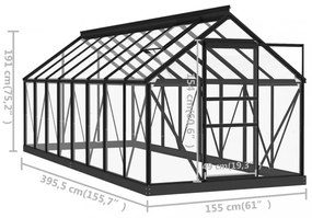 antracitszürke üveg és alumínium melegház 155 x 395,5 x 191 cm