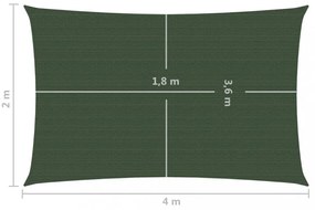 sötétzöld HDPE napvitorla 160 g/m² 2 x 4 m