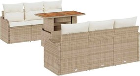 vidaXL Kerti Kanapé Szett párnával 7 pcs Beige és krém polirattan