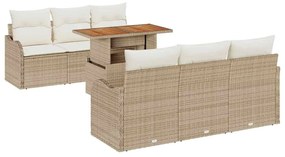 vidaXL Kerti Kanapé Szett párnával 7 pcs Beige és krém polirattan