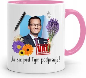 Rózsaszín Politikai Bögre Mateusz Morawiecki Miniszterelnök fényképes nyomtatással