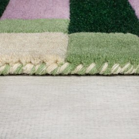 Zöld-lila kézi szövésű gyapjú futószőnyeg 60x230 cm Kai Wool Border – Flair Rugs