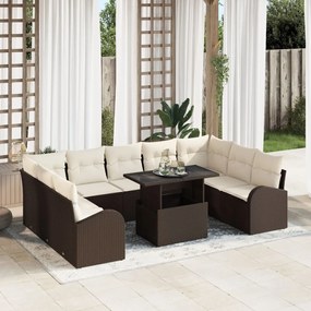 10 darabos Kerti Sofa Szett párnákkal Barna Poli Rattan
