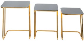 aranyszínű fém kisasztal készlet fekete üveglappal – 3 db – kortárs