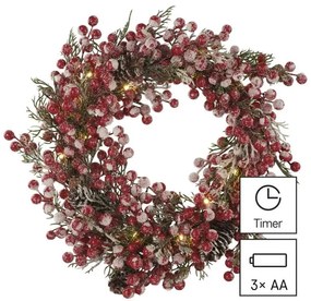 LED díszes karácsonyi koszorú, 38 cm, 3x AA, beltéri, meleg fehér, időzítő