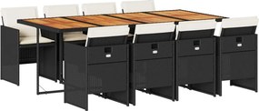 vidaXL 9 részes fekete polyrattan kerti étkezőgarnitúra párnákkal