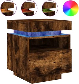 vidaXL füstös tölgy színű éjjeliszekrény LED-fényekkel 40x39x48,5 cm