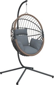 vidaXL világosszürke rattan és acél függő kagylószék állvánnyal