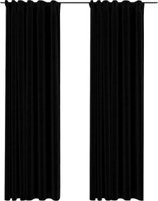 vidaXL 2 db fekete vászonhatású sötétítőfüggöny kampókkal 140 x 225 cm