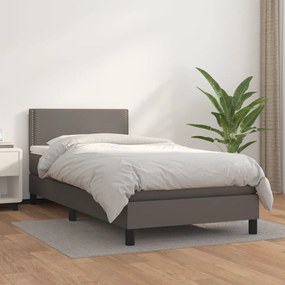 szürke műbőr rugós ágy matraccal 90x190 cm