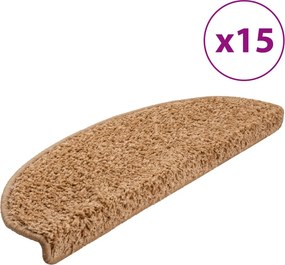 vidaXL 15 db bézs, félkör alakú lépcsőszőnyeg 65 x 21 x 4 cm, nagy