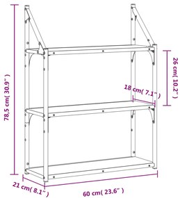 3 szintes sonoma tölgy színű szerelt fa fali polc 60x21x78,5 cm
