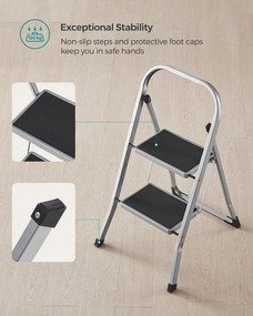 SONGMICS 2 Lépcsős Összecsukható Létrás Fellépő (150 kg Teherbírás), Szürke