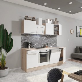 Yorki 220 konyhabútor sonoma tölgy korpusz,selyemfényű fehér fronttal alsó sütős elemmel