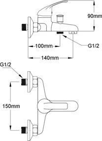 EuroStandard ECOLINE kádtöltő csaptelep - zuhanyszettel - fix falitartóval - KRÓM