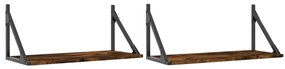 2 db füstös tölgy színű szerelt fa fali polc 60 x 25 x 25,5 cm