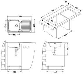 ALVEUS - BASIC konyhai mosogató 78 x 43,5 cm + VIOLA mosogató csaptelep 36,7 cm rozsdamentes acél