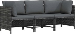vidaXL 3 személyes szürke polyrattan kerti kanapé párnákkal