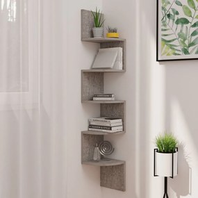betonszürke szerelt fa fali sarokpolc 19 x 19 x 123 cm