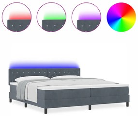 Boxspring Ágy Mattal és LED Világítással Sötét Szürke 200x200 cm Bársony